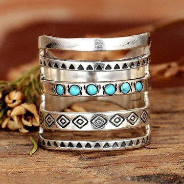 Antique Symbols Pattern Mosaic Stone Hollow Geometric Ring Jewelry for Women Wide Ring Band Finger Joint Ring Accessories Gift daiiibabyyy